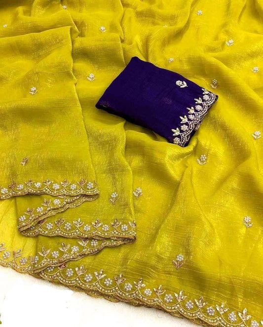 Preferable Embroidery Work Green Color Saree