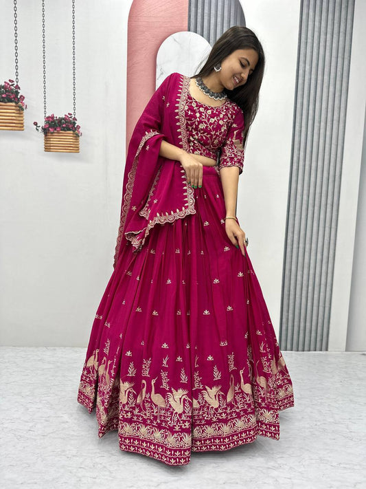 Wedding Wear Embroidery Work Pink Color Lehenga Choli