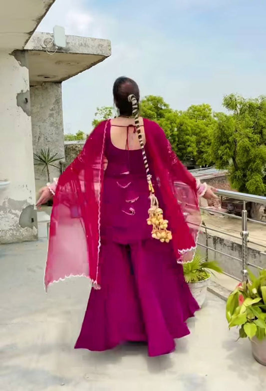 Designer Wine Color Top With Lehenga Choli