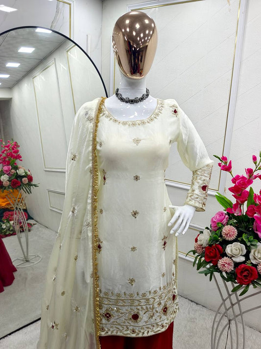 Function Wear Sequence Work White Color Sharara Suit