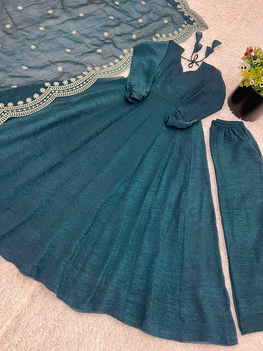 Awesome Sequence Work Blue Color Anarkali Gown