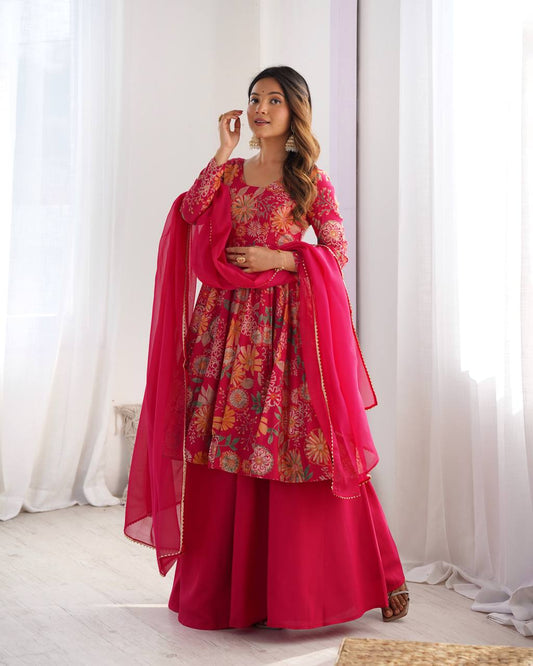 Beautiful Digital Print Pink Color Palazzo Suit
