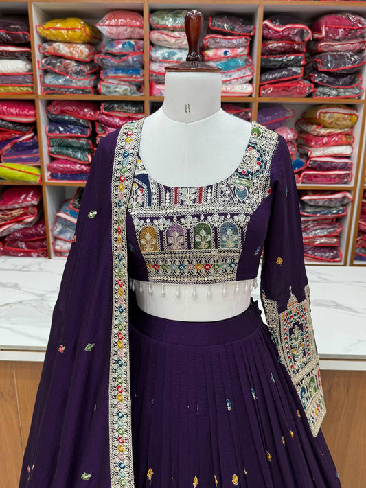 Occasion Wear Embroidery Work Purple Color Lehenga Choli