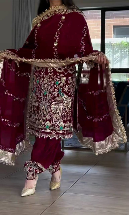 Adorable Heavy Work Maroon Color Dhoti Suit