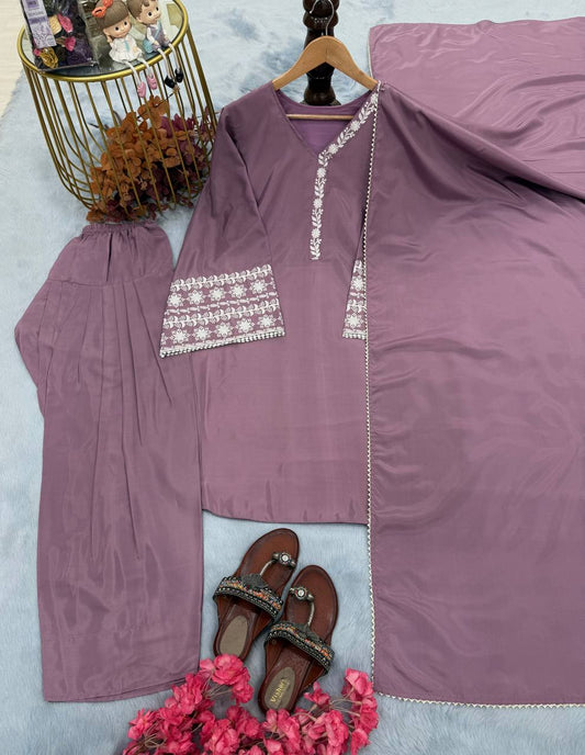 Pretty Onion Color Palazzo Suit With Dupatta