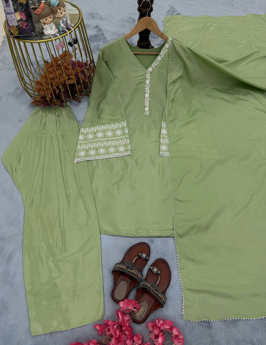 Pretty Green Color Palazzo Suit With Dupatta