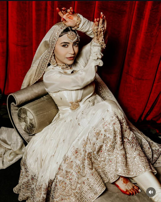 Designer Embroidery Work White Color Anarkali Gown