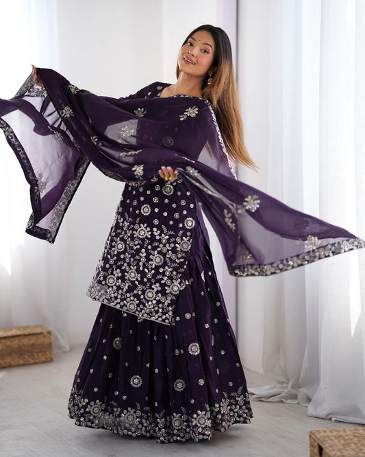 Stunning Sequence Work Purple Color Sharara Suit