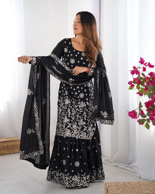 Stunning Sequence Work Black Color Sharara Suit