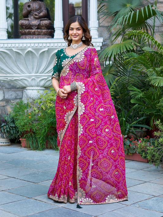 Function Wear Gota Pati Work Pink Color Saree