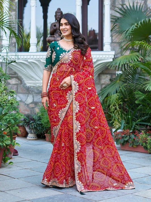 Function Wear Gota Pati Work Red Color Saree
