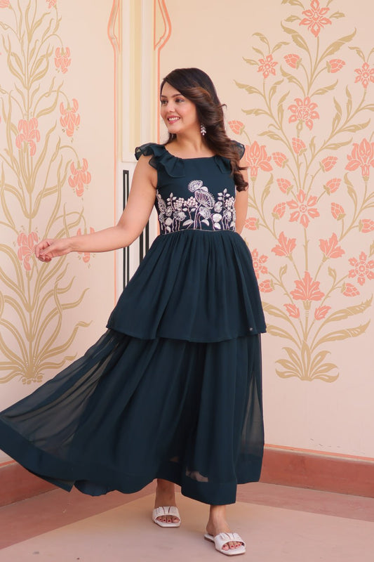 Attractive Embroidered Work Rama Color Gown