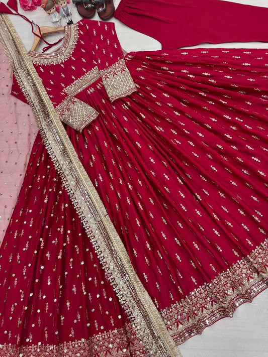 Wonderful Heavy Work Red Color Gown