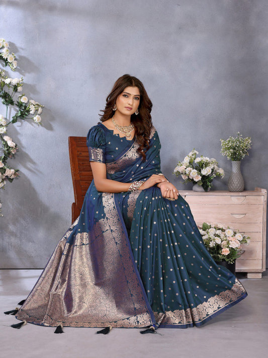 Navy Blue Color Traditional Banarasi Silk Rich Pallu Saree