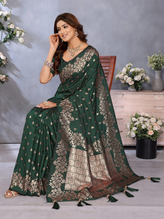 Awesome Banarasi Silk Mehndi Color Saree