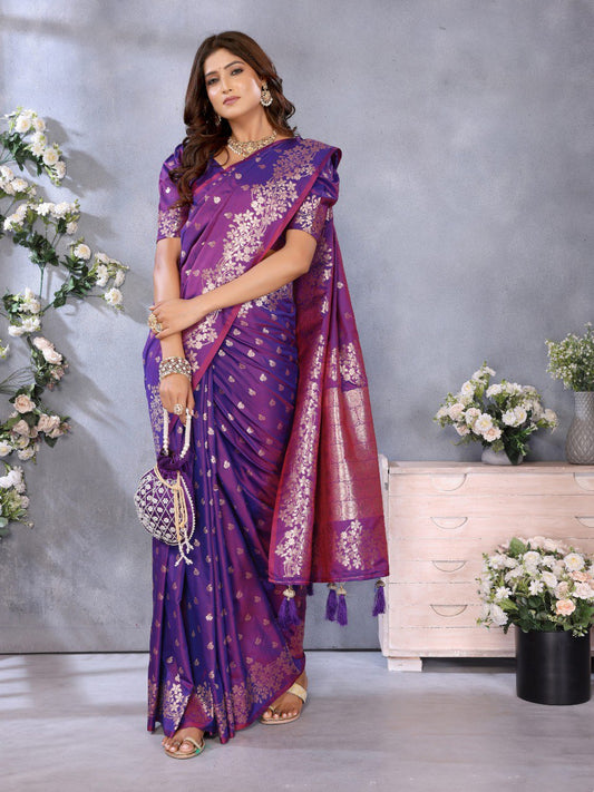 Awesome Banarasi Silk Purple Color Saree