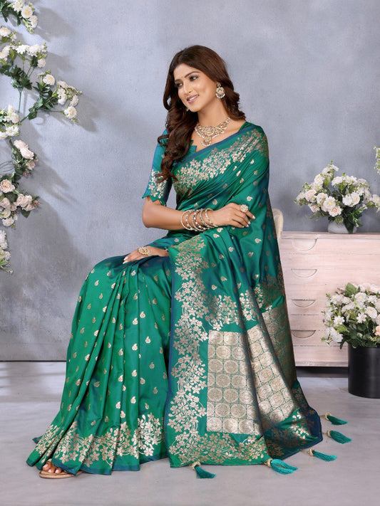 Awesome Banarasi Silk Green Color Saree