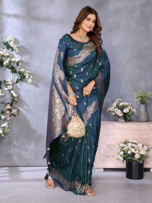 Demanding Teal Blue Color Silk Saree