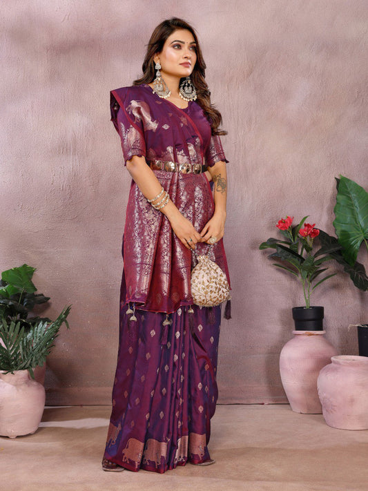Festive Wear Wine Color Banarasi Silk Saree