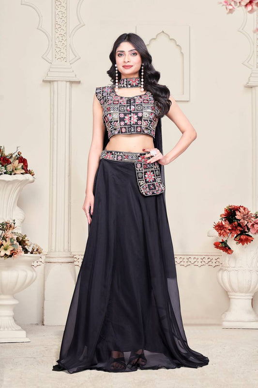Awesome Embroidery Work Black Color Lehenga Choli