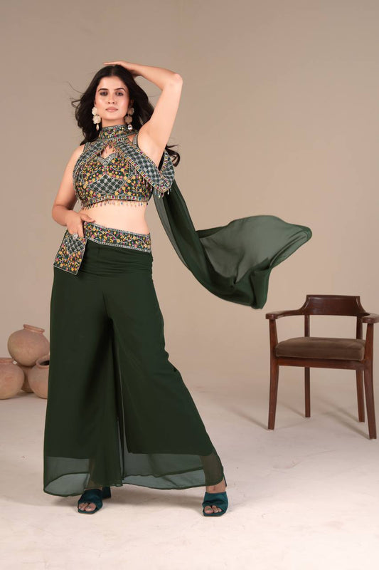 Wonderful Sequins Work Green Color Palazzo Suit