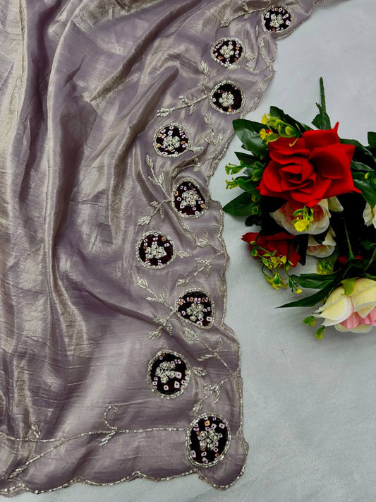 Pretty Gold Crush Onion Color Saree