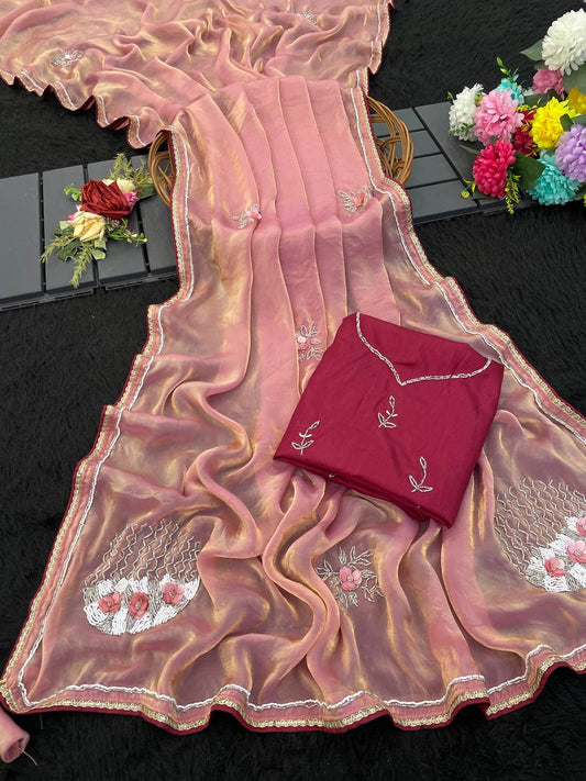 Function Wear Fandy Silk Peach Color Saree