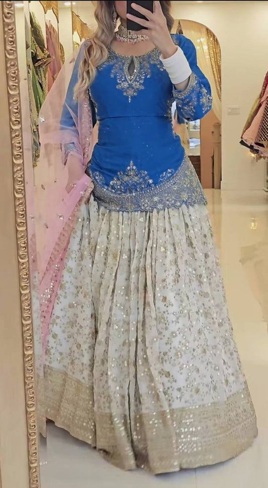 Traditional Wear Embroidery Work Blue Color Lehenga Choli