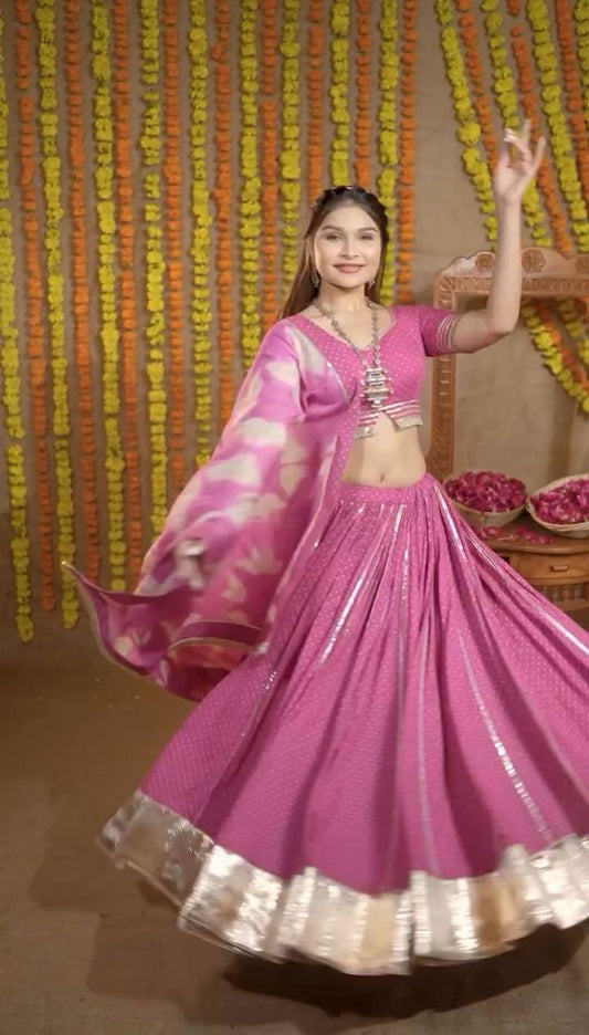 Garba Special Border Work Pink Color Lehenga Choli