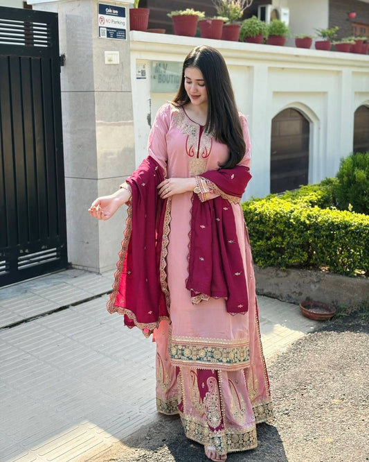 Function Wear Sequence Work Light Pink Color Sharara Suit