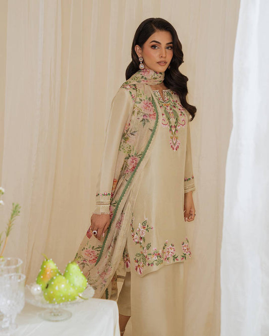 Stylish Beige Crepe Embroidery Palazzo Suit