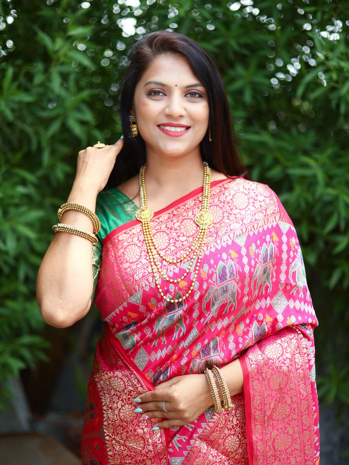 Patola Weaving Rich Pallu And Border Pink Color Saree