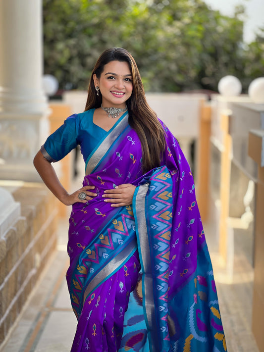 Purple Color Patola Weaving Border Silk Saree