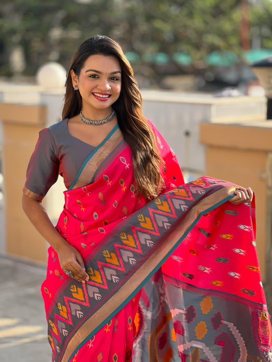 Red Color Patola Weaving Border Silk Saree