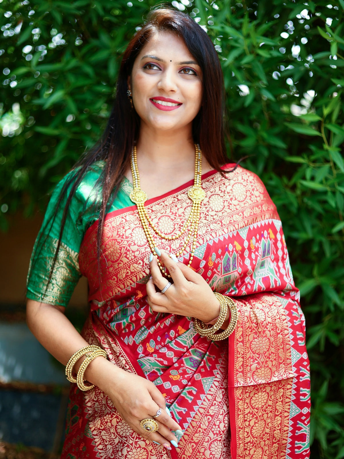 Patola Weaving Rich Pallu And Border Red Color Saree