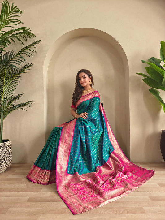 Casual Wear Teal Blue Color Paithani Silk Saree