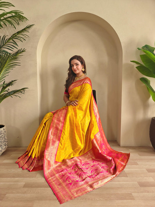 Casual Wear Yellow Color Paithani Silk Saree