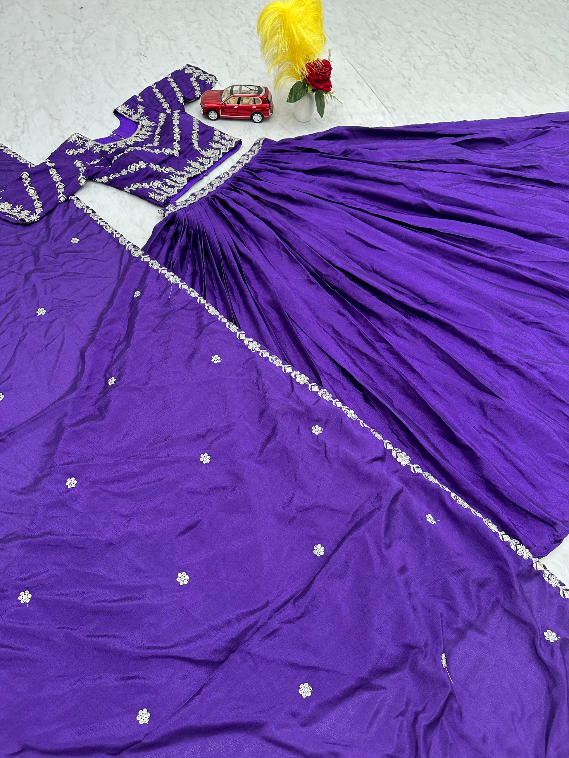 Fashionable Chinon Sequence Work Purple Color Lehenga Choli
