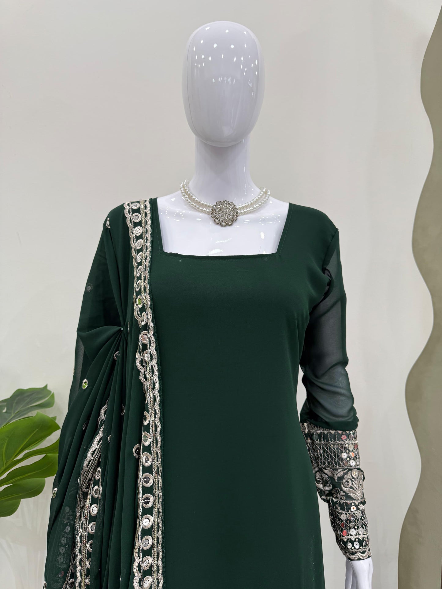 Wonderful Gorgette Sequnce Work Green Color Sharara Suit