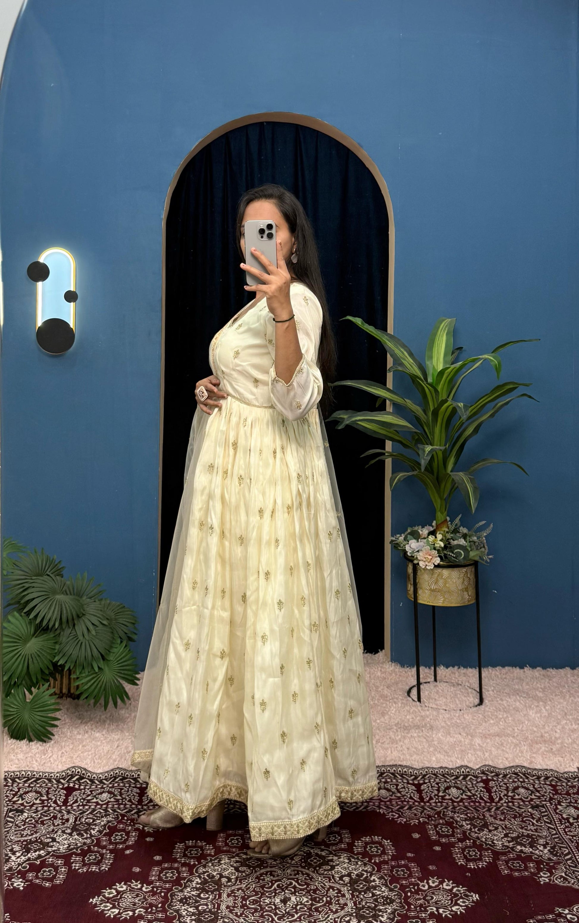 Adorable Embroidery Work Off White Color Gown