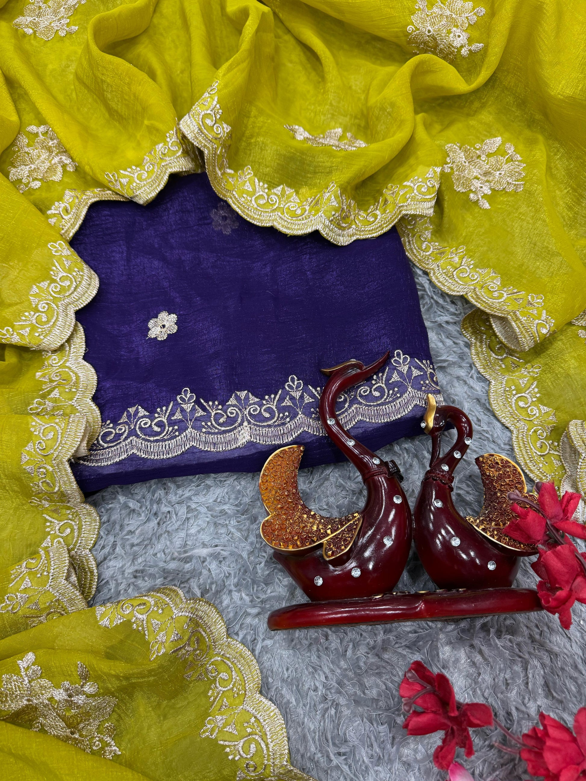 Precious Soft Crunchy Lemon Green Color Saree