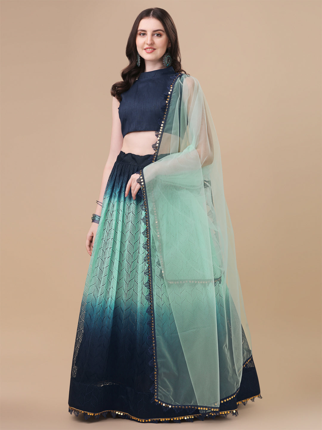 Blue Color Double Tone Rasal Net Lehenga Choli