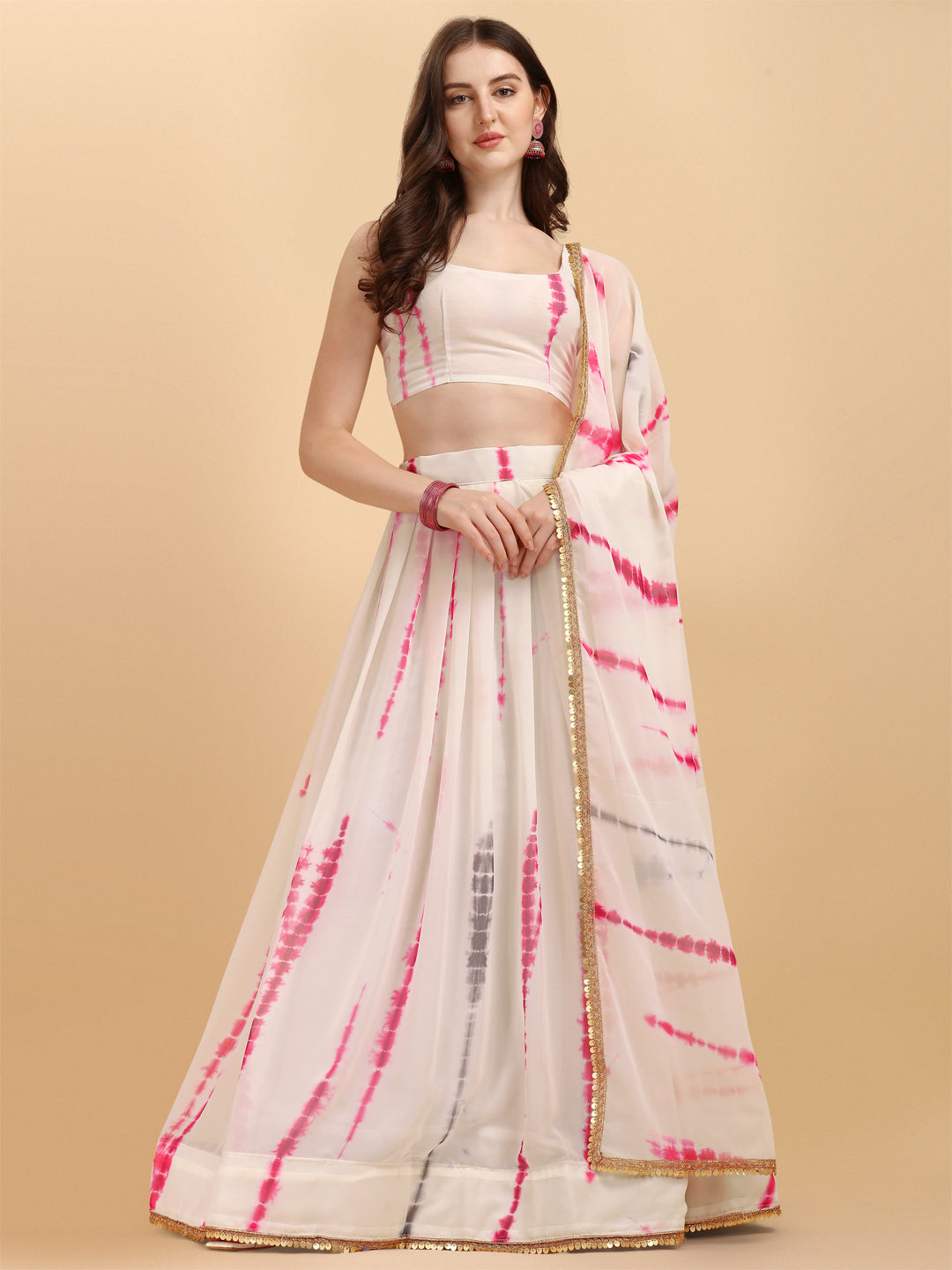 White And Pink Color Shibori Print Lehenga Choli