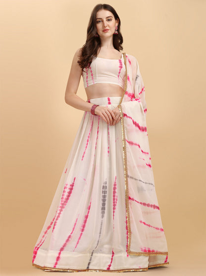 White And Pink Color Shibori Print Lehenga Choli