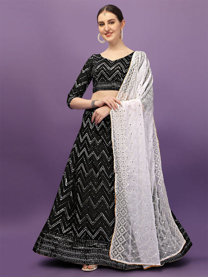 Black Color Sequence Work Party Wear Lehenga Choli