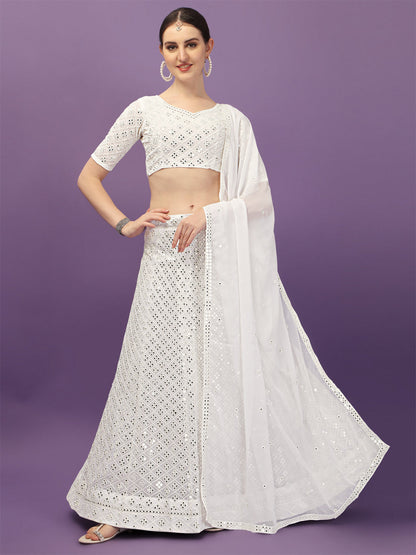 Exclusive White Color Embroidered Work Lehenga Choli