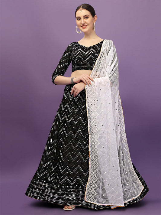 Black Color Sequence Work Party Wear Lehenga Choli
