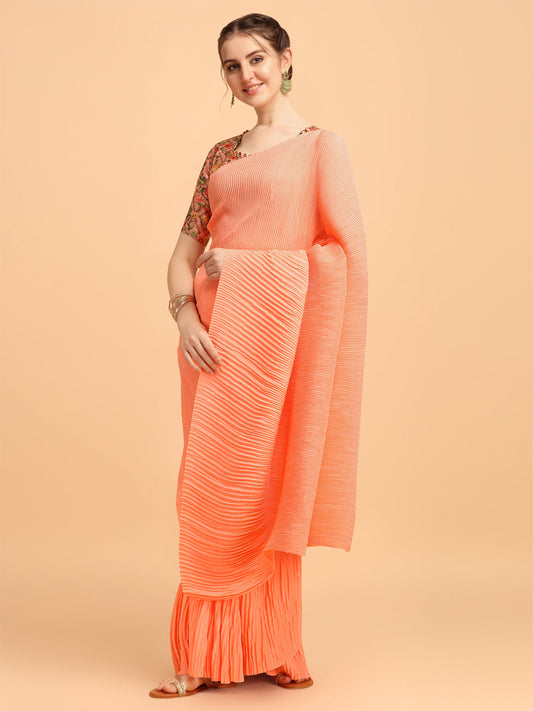 Good Looking Orange Color Pleated Saree