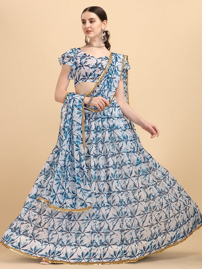 White And Blue Color Shibori Print Lehenga Choli