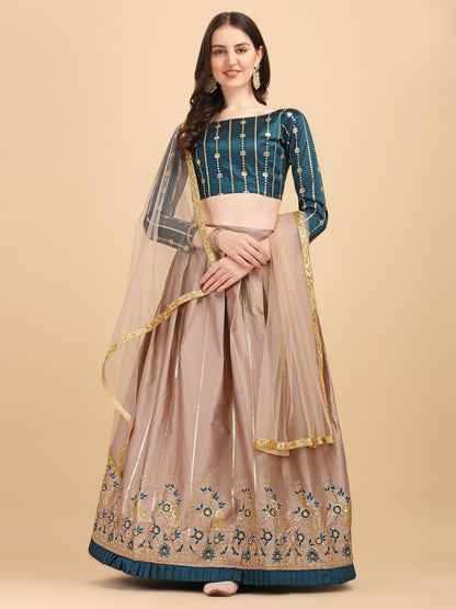 Designer Rosy Brown Color Embroidered Phantom Silk Lehenga Choli